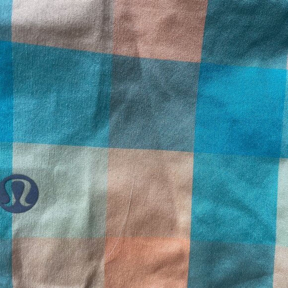 Lululemon running shorts, NEON turquoise, yellow, and orange checkered pattern - Picture 3 of 5